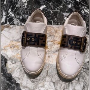 Fendi Vitello FF Embossed Womens Slip On Sneakers